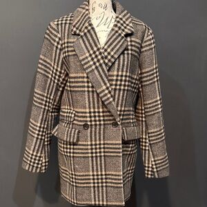 Abercrombie & Fitch Plaid Pea Coat - Black and Tan